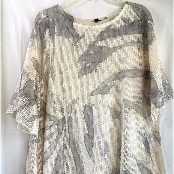 Coco+Carmen unique cream and gray nettle knit layered blouse  SZ L-XL - Picture 1 of 11